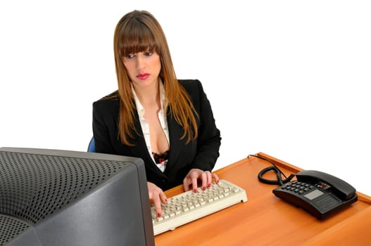 Business woman with phone isolated in white