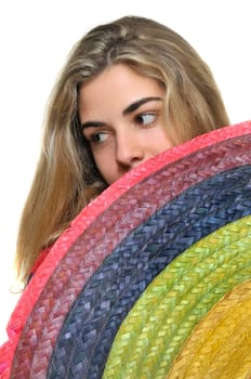 Sexy girl with a big sombrero isolated in white