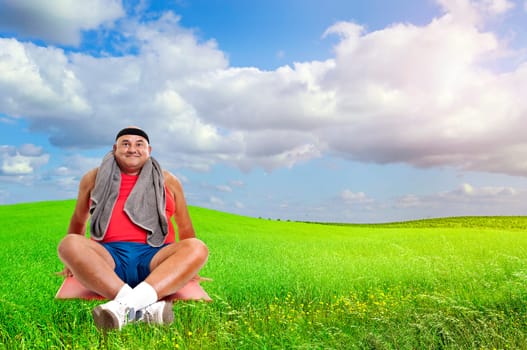 Large fitness man working out outdoors