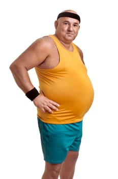 Large fitness man isolated in white
