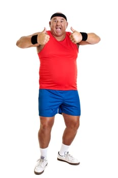 Large fitness man isolated in white