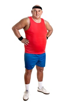 Large fitness man isolated in white