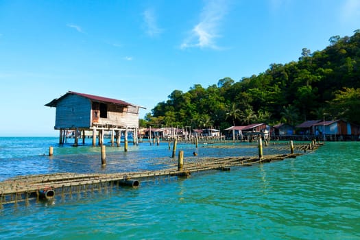 Mussel farm at a  fishing village in the Bay of Thailand
