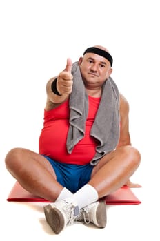 Large fitness man working out isolated in white