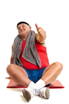 Large fitness man working out isolated in white