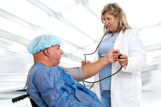 Doctor with very fat male patient