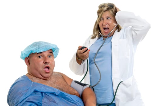 Large male patient in a wheelchair with doctor