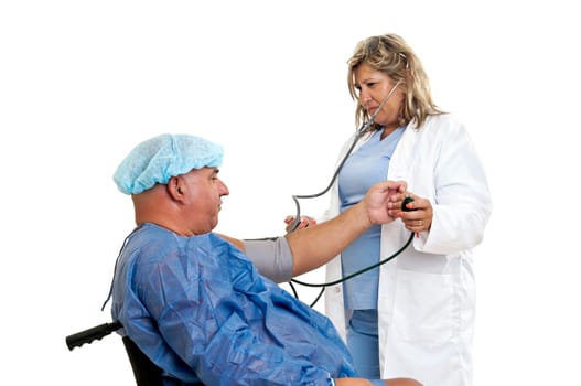 Doctor with very fat male patient