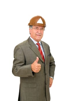 Mature engineer with hat isolated in white