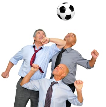 Businessmen playing soccer isolated in white