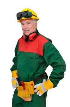 Construction worker isolated in white