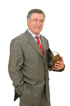 Mature engineer with hat isolated in white