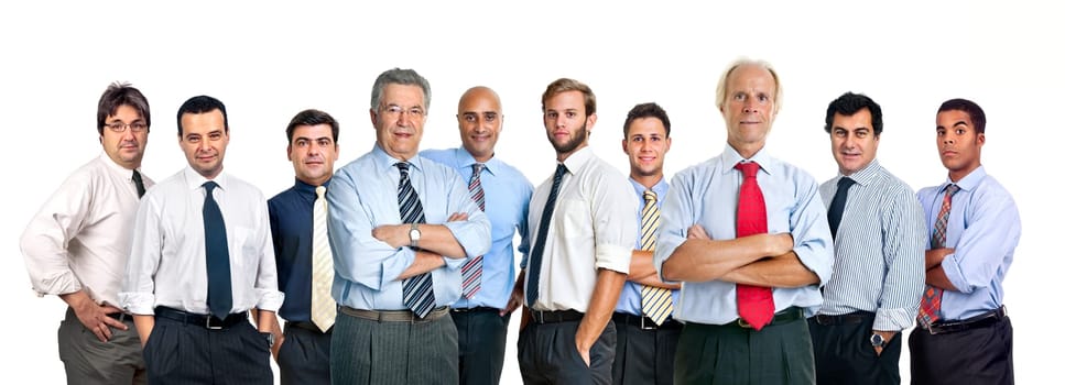 Team of businessmen isolated in white