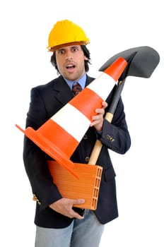 Engineer with helmet isolated in white