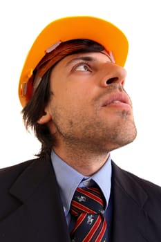 Young engineer with hat isolated in white