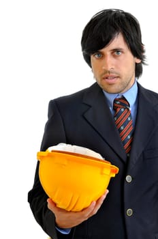 Engineer with helmet isolated in white