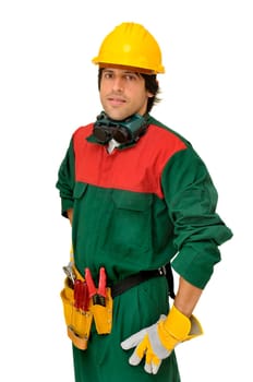 Construction worker isolated in white