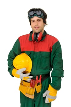 Construction worker isolated in white