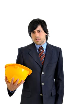 Engineer with helmet isolated in white