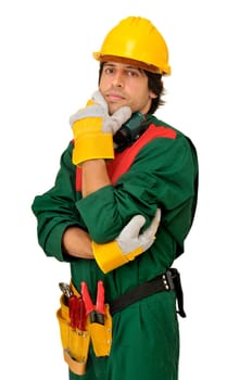 Construction worker isolated in white