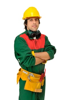 Construction worker isolated in white