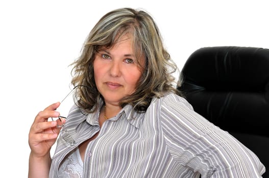 Mature woman posing isolated in white