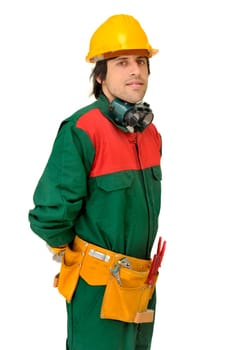 Construction worker isolated in white
