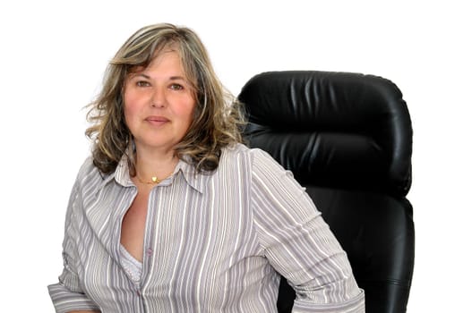 Mature woman posing isolated in white