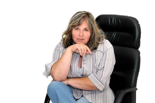 Mature woman posing isolated in white