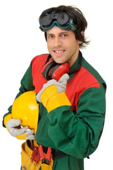 Construction worker isolated in white