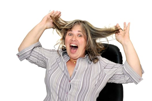 Mature woman posing isolated in white