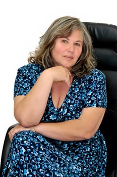Mature woman posing isolated in white
