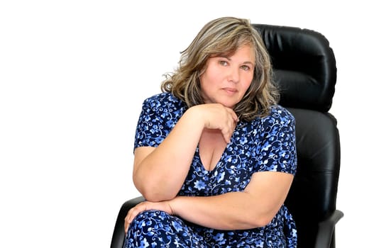 Mature woman posing isolated in white