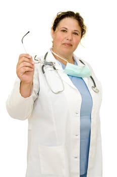 Woman doctor isolated in white
