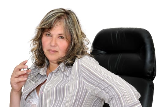 Mature woman posing isolated in white
