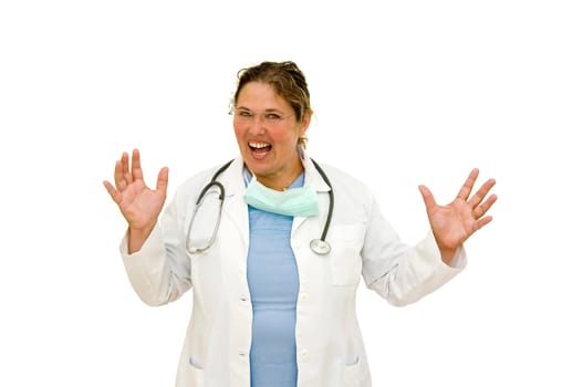Woman doctor isolated in white