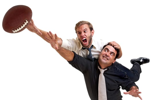 Businessmen playing rugby isolated in white