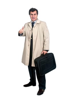 Businessman with computer case isolated in white