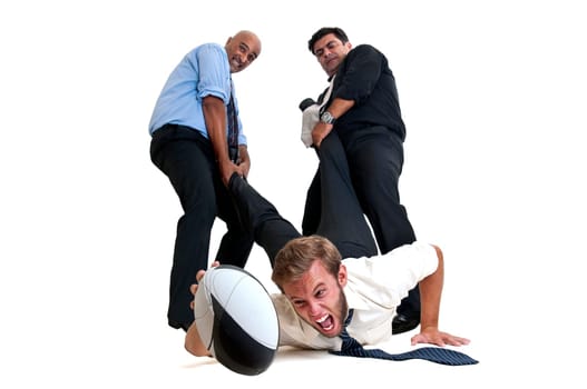 Businessmen playing rugby isolated in white