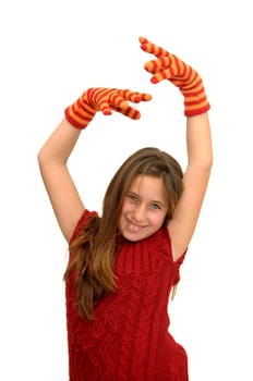 Beautiful girl with gloves isolated in white