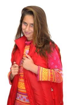 Beautiful young girl posing against a white background