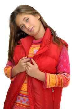 Beautiful young girl posing against a white background