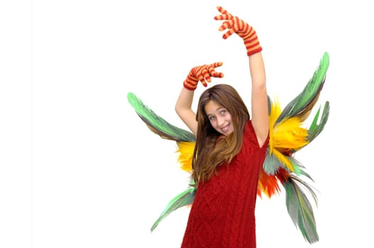 Beautiful girl with wings isolated in white