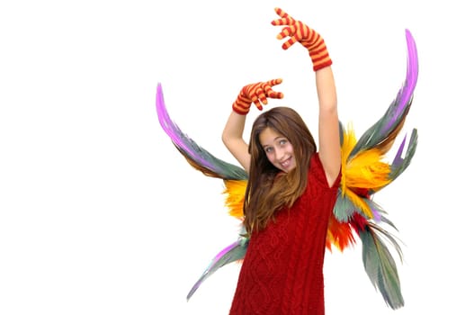Beautiful girl with wings isolated in white