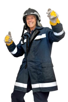 Fireman in uniform isolated in white
