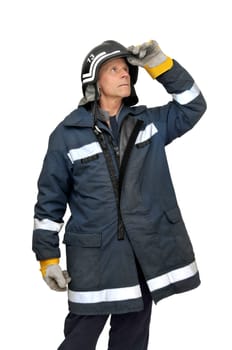 Fireman in uniform isolated in white
