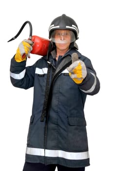 Fireman in uniform isolated in white