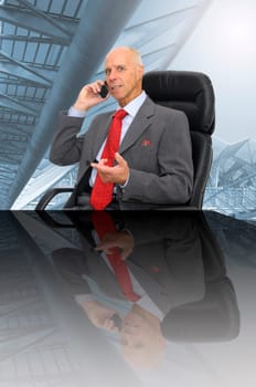 Mature executive calling by phone in the office