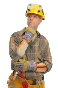 worker with hat isolated against a white background