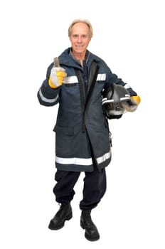 Fireman in uniform isolated in white